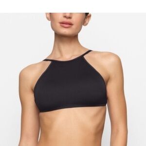Skims high neck swim top, black, Sz S
